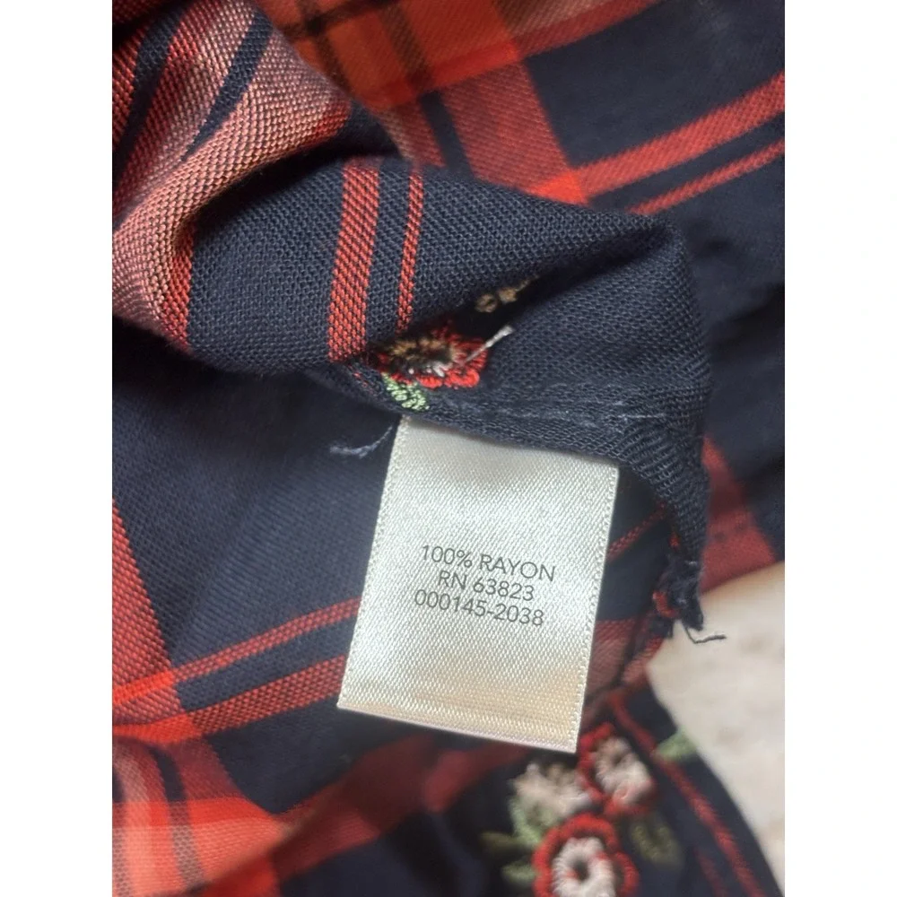 Christopher & Banks Women's Plaid Embroidered L/SL Shirt Size XL Navy/Red NWT